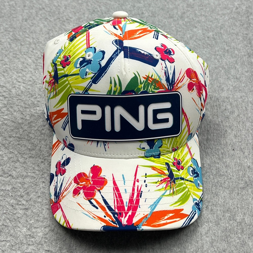 PING Club of Paradise Tour Mens OS White Floral One Ten Tropical Snapback Golf